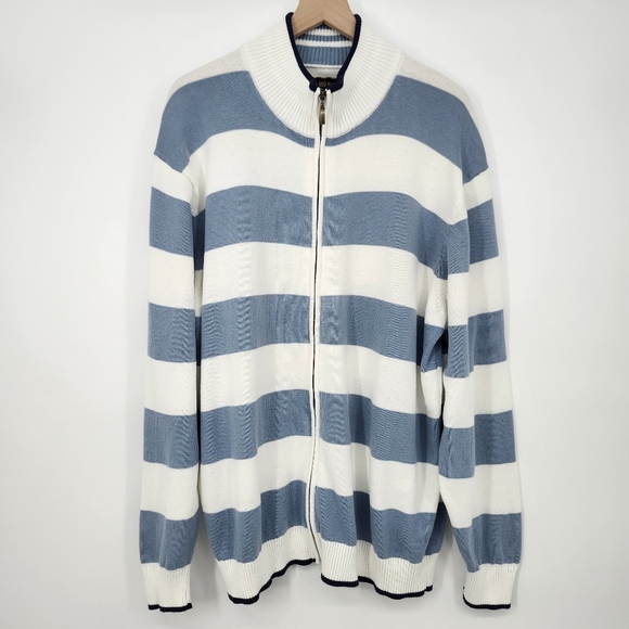 Blue Stripe Mens Full Zip Sweater Cardigan Size XXL‎ Frat Boy Prep Coastal - Picture 2 of 8